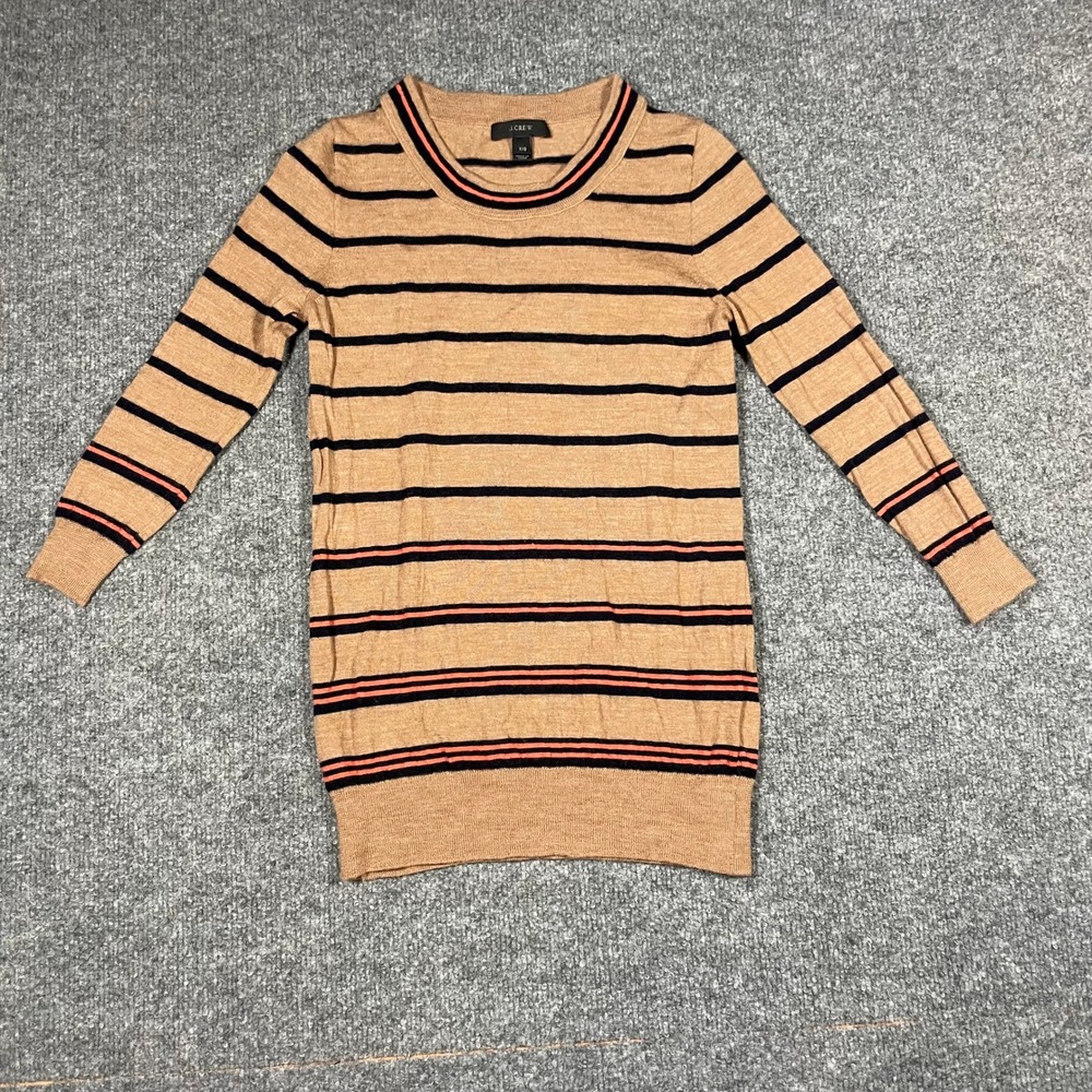 J. Crew Merino Wool Sweater Women XXS Striped Neutral Long Sleeve Crewneck